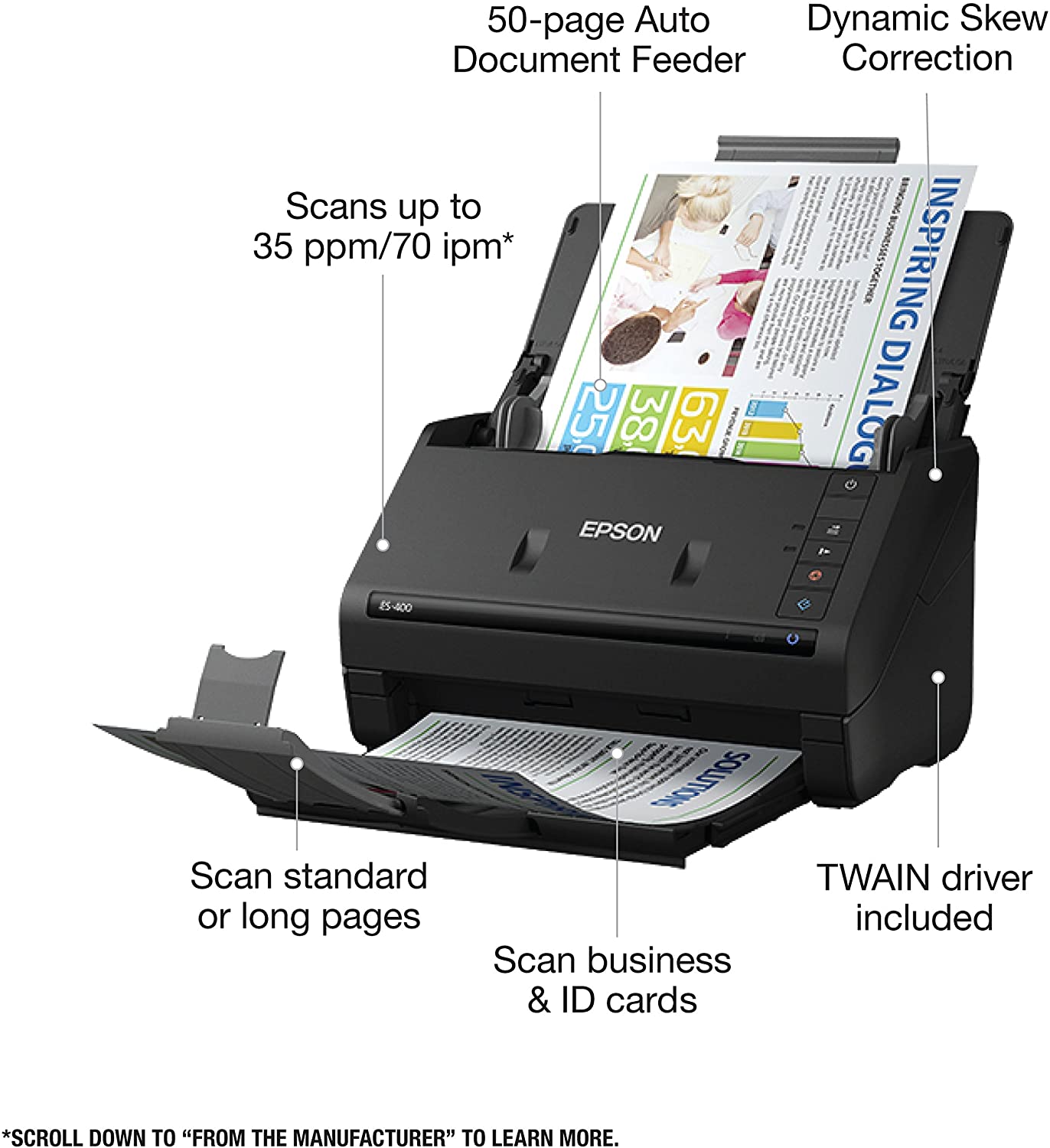 Epson WorkForce ES-400 Color Duplex Document Scanner for PC and Mac, Auto Document Feeder (ADF) Epson WorkForce ES-400 Color Duplex Document Scanner for PC and Mac, Auto Document Feeder (ADF)